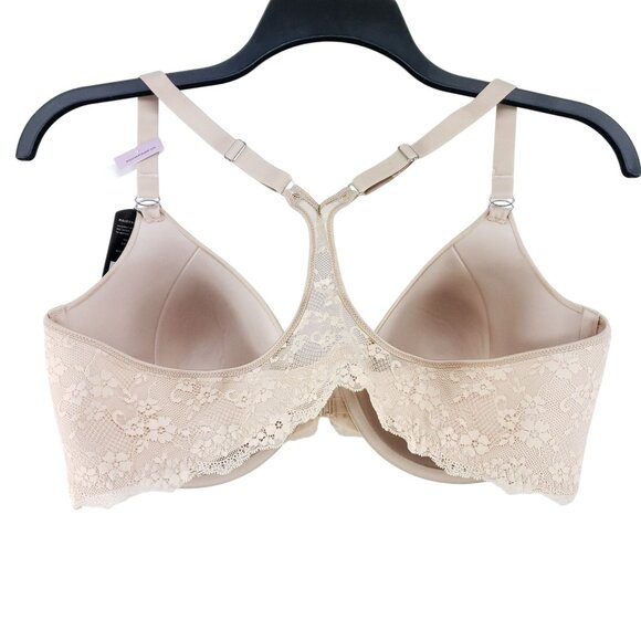 Maidenform Womens Front Close Racerback Bra 42D Beige Lace Front Close Smoothing - Picture 2 of 7